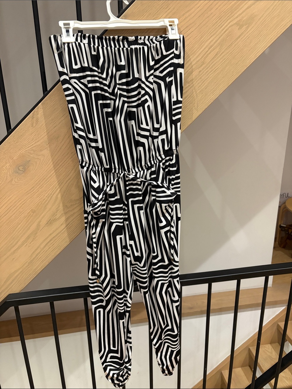 Black & White Geometric Strapless Jumpsuit